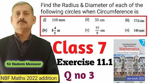 Class 7 Exercise 11.1 Q no 3 Ex 11.1 find radius and diameter when Circumference is given Federal