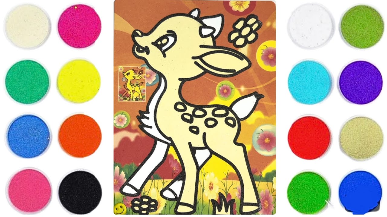 Coloring And Sand Painting Cute Deer | Sand Art | How To Color Deer
