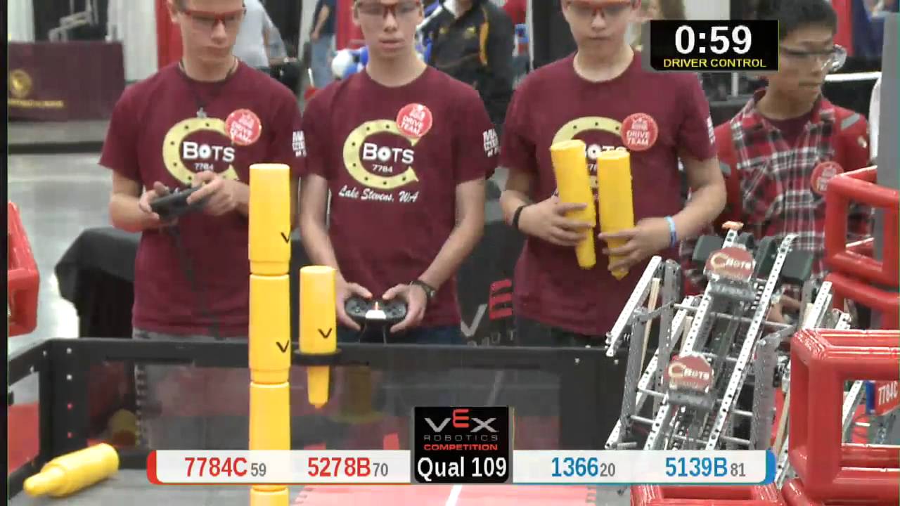 2015 VRC Tech Q109 - 7784C 5278B vs 1366 5139B - 51 to 49 - VEX Worlds 2015 - Technology Division