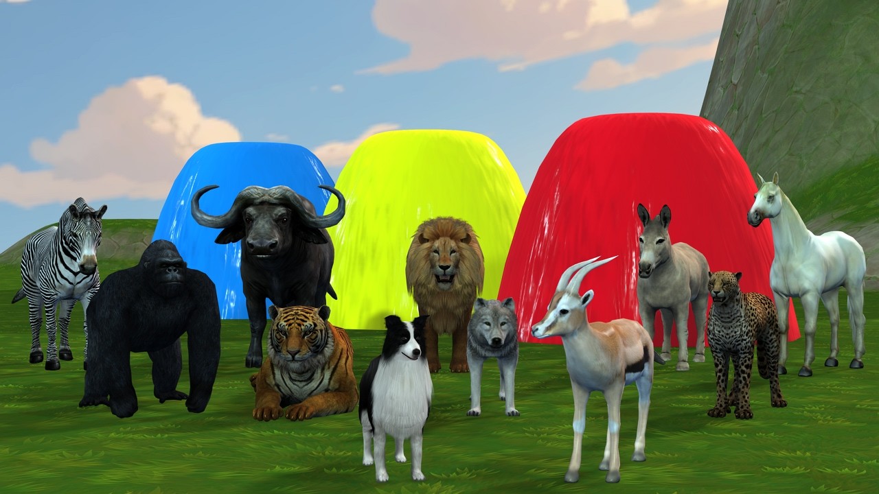 Long Slide Game with Cow Elephant Gorilla Hippopotamus Tiger 3d Animal Game Funny 3d Animals