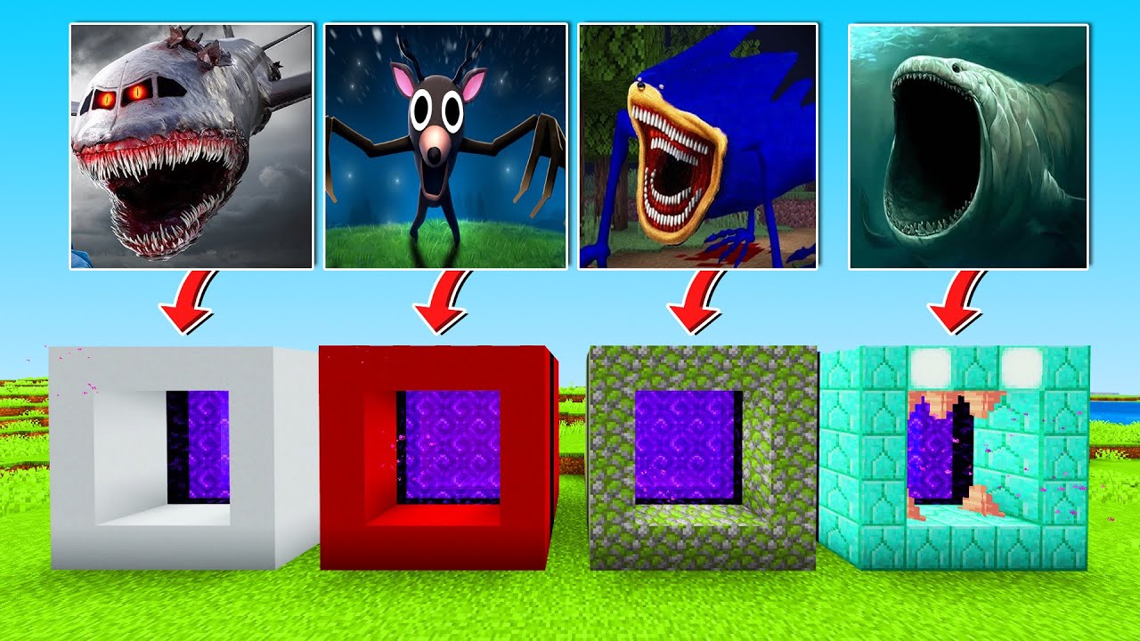 Minecraft PE : DO NOT CHOOSE THE WRONG PORTAL! (Infected sky, Shin Sonic, 99 Nights in The Forest)