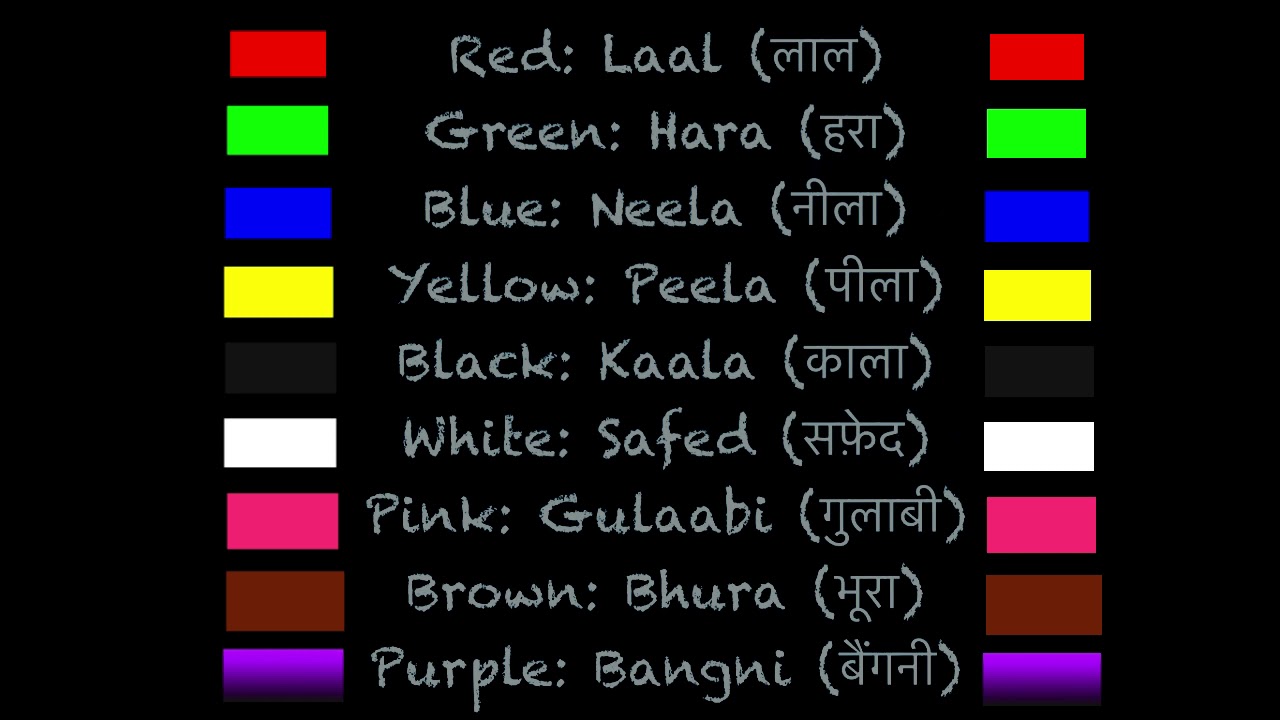 Name Of Colors In Hindi And English र ग क न म List Of Colors Youtube