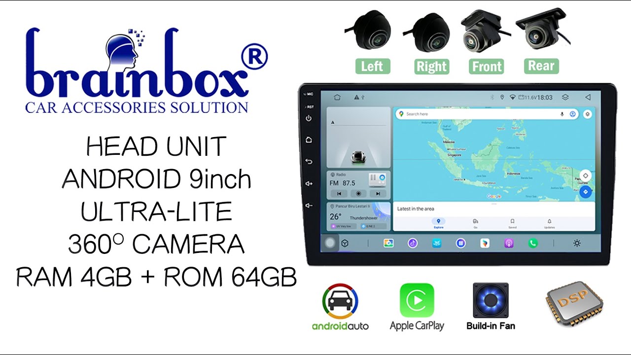 Brainbox Headunit Android Ultra Lite 4GB + 64GB with 360 Camera Head ...