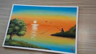 Fisherman at Sunset / Acrylic Painting For Beginners