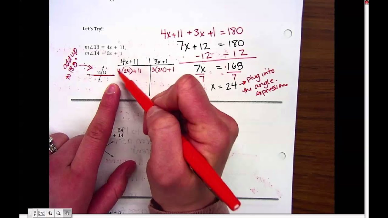 using equations for missing angle measures - YouTube