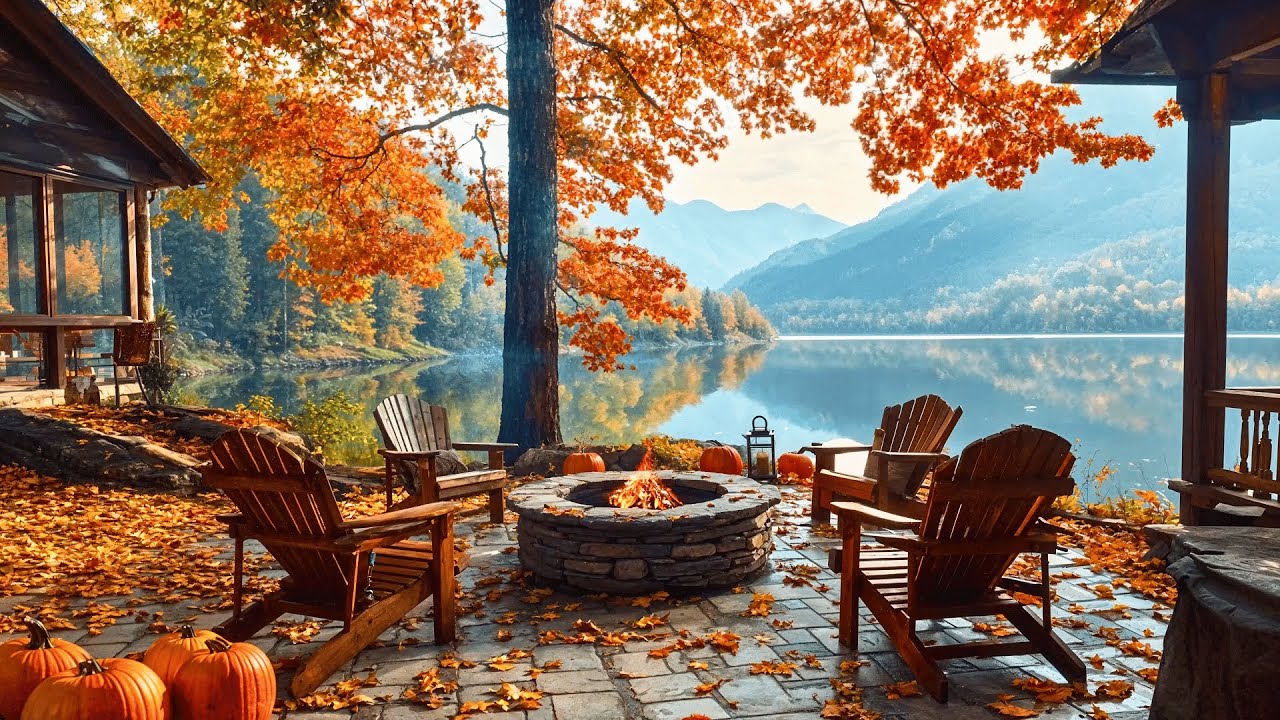 Autumn Lakeside Serenity: Crackling Fire Pit and Nature Sounds for ...