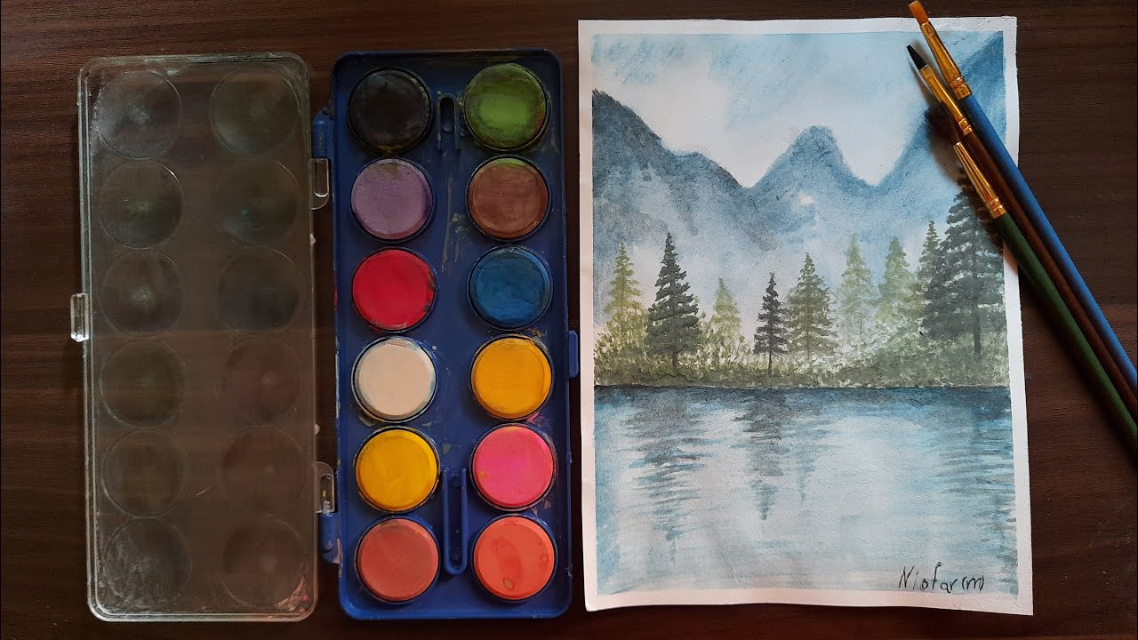 Watercolor Landscape painting tutorial | نقاشی منظره با ابرنگ - YouTube