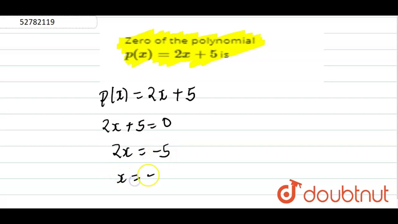 Zero Of The Polynomial P X 2x 5 Is Youtube