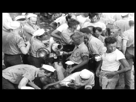 Rescued Australian prisoners and American crew members aboard US submarine in the...HD Stock Footage