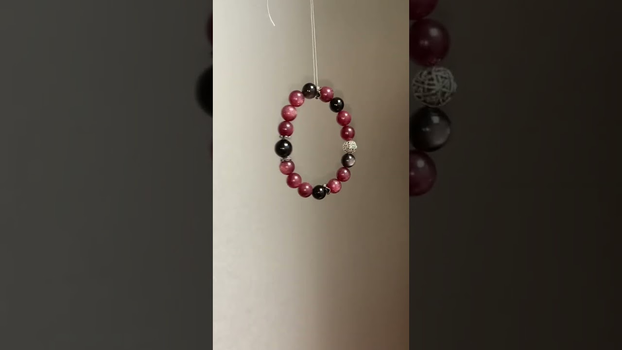 Strawberry quartz Silver obsidian Bracelet