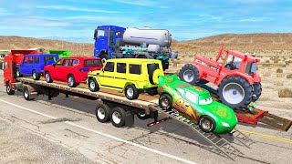 Flatbed Truck McQueen | Transportation with Truck - Pothole vs Car #17 | BeamNG.Drive Gameplay