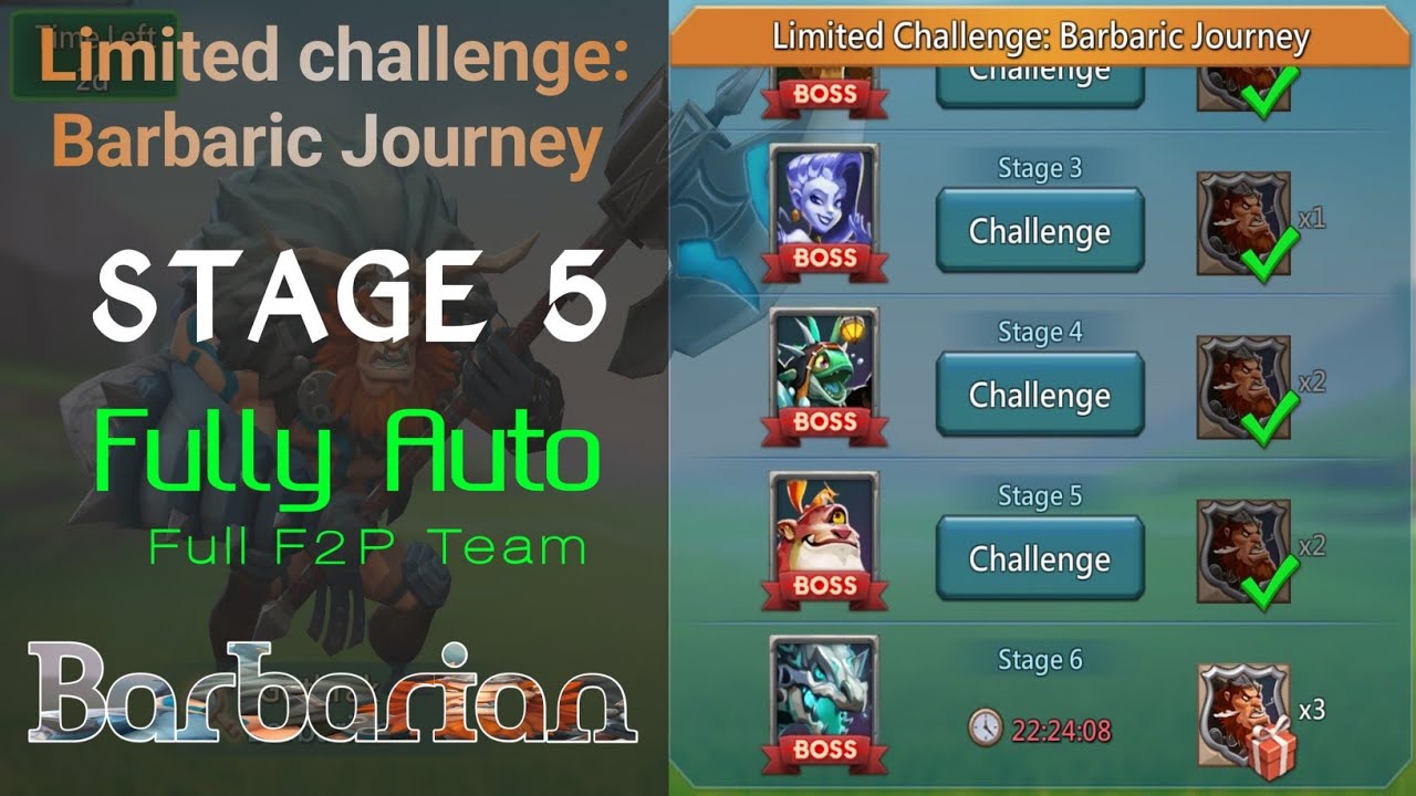 Limited Challenge Barbaric Journey (Barbarian) Stage 5 Fully Auto | Lords Mobile 