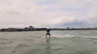 Tim during kitesurfing lessons in Essex with PUSH Kiting kitesurf school from the boat