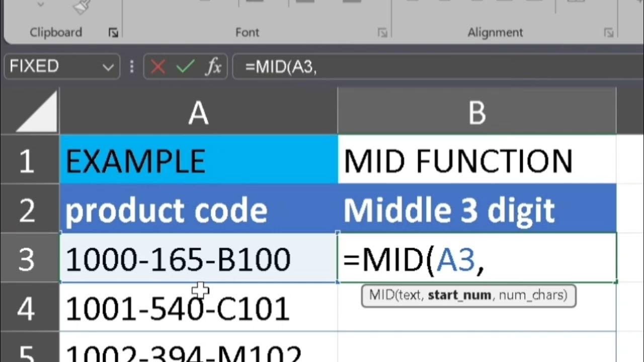 MS Excel Mid Function| Data Extraction| How to Use MID function in ...
