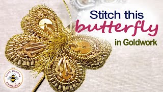 Goldwork hand embroidery butterfly | Goldwork embroidery project