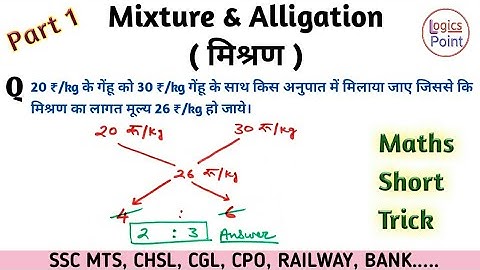 Mixture and Alligation ( मिश्रण ) | Maths short trick | part 1 || SSC MTS, CHSL CPO CGL, Railway, IB