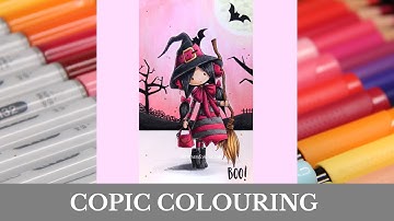 COPIC - Colouring a Witch for a Pink Halloween / Colorier Halloween en rose - Polkadoodles Matilda