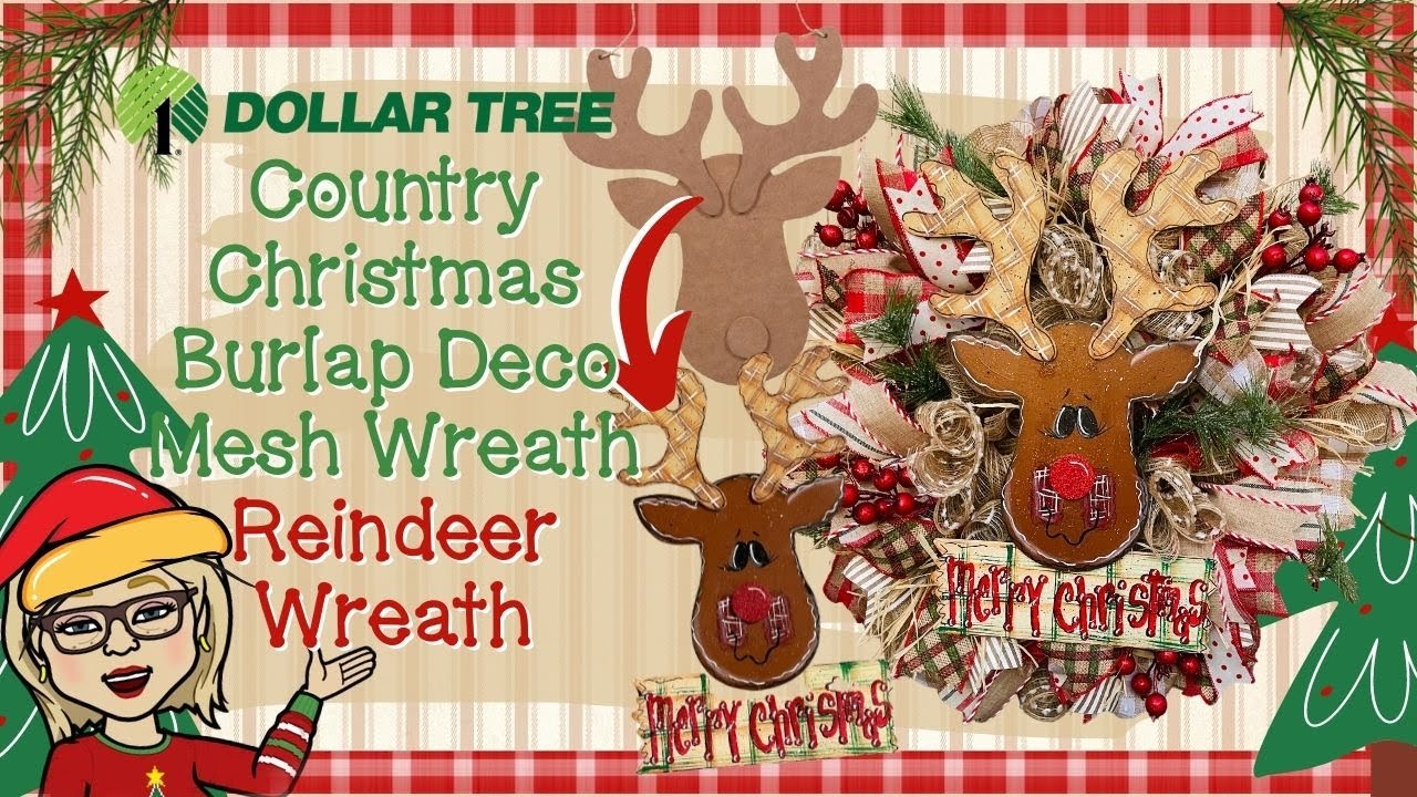 Dollar Tree Reindeer Country Christmas Burlap Deco Mesh Wreath dollar-tree-reindeer-country-christmas-burlap-deco-mesh-wreath