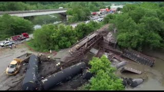 Drone 11 footage from train derailment in Harmar Township | WPXI