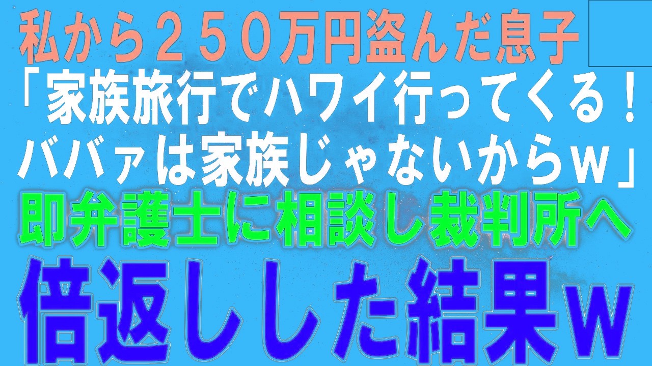 【スカッとする話】夫の形見を無断で売却した息子「250万で売れたからぱーっと海外旅行してくるわ！ｗ」即弁護士に相談し裁判所へ→倍返しした結果ｗ【修羅場】【シニア】