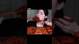 Spicy noodles and enoki mushroom. #mukbang #asmr #asmreating #noodles