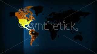 World map loop. Network of lines connect cities. Countries light up.
