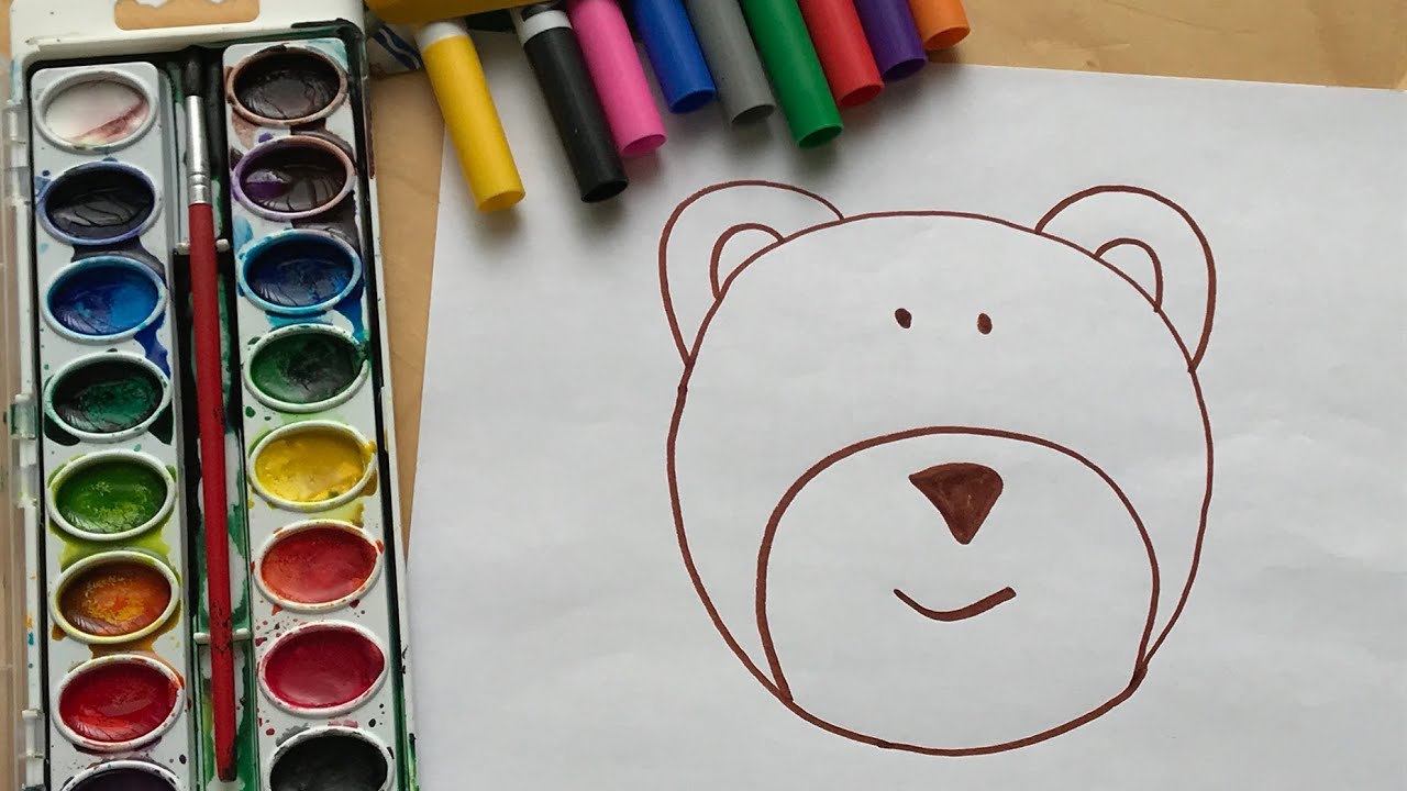 Уроки рисования для самых маленьких. Пошагово рисуем мишку - YouTube