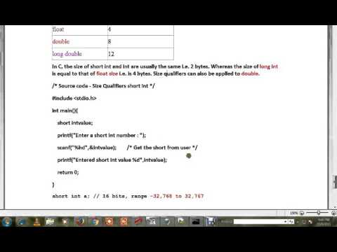 C PROGRAM SIZE QUALIFIERS SAMPLE PROGRAM DEMO