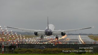 [4K} FedEx Purple Tail FX77 B777-FS2 landing Sydney 2 February 2021