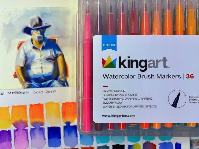 Kingart Watercolor Brush Markers - Set of 36