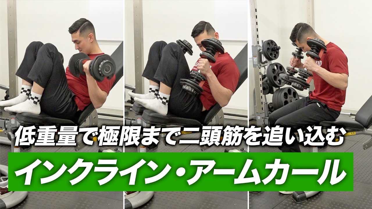 【筋トレ】低重量で極限まで二頭筋を追い込む インクライン・アームカールのやり方【ビーレジェンド プロテイン】