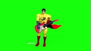 Superman play lead guitar in 3D green screen