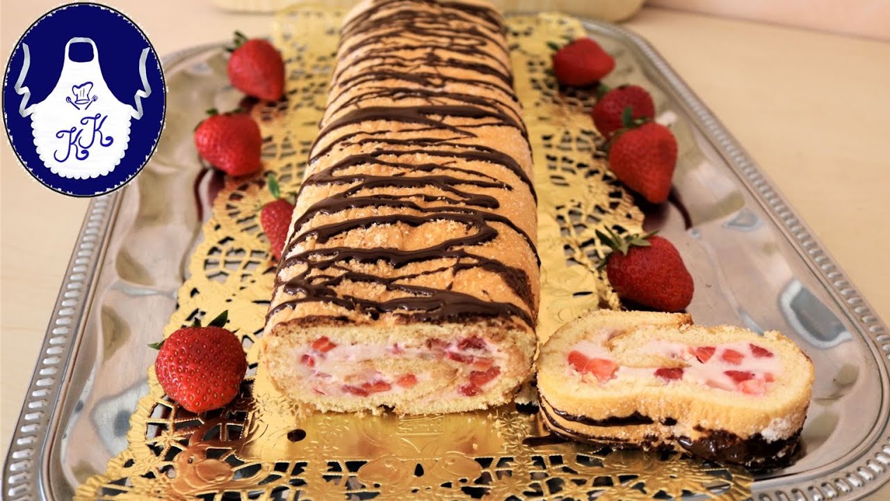 Biskuitrolle mit Erdbeer -  Sahnequark -  Füllung, so was von lecker / einfaches Rezept