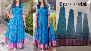 Anarkali dress /Long gown cutting and stitching / convert  saree into Long Frock gown screenshot 2