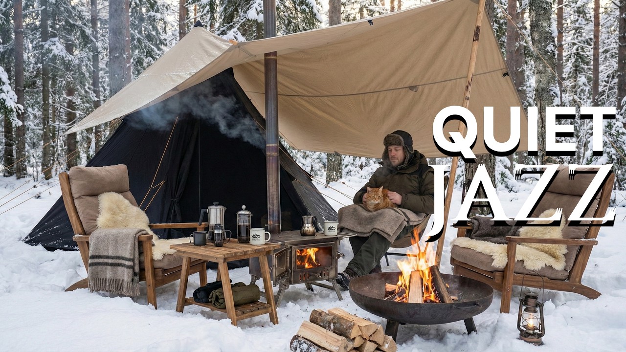 [Playlist] Snowy Forest & Warm Fire Quiet Jazz🔥 雪地露營的微醺爵士與貓溫馨爵士
