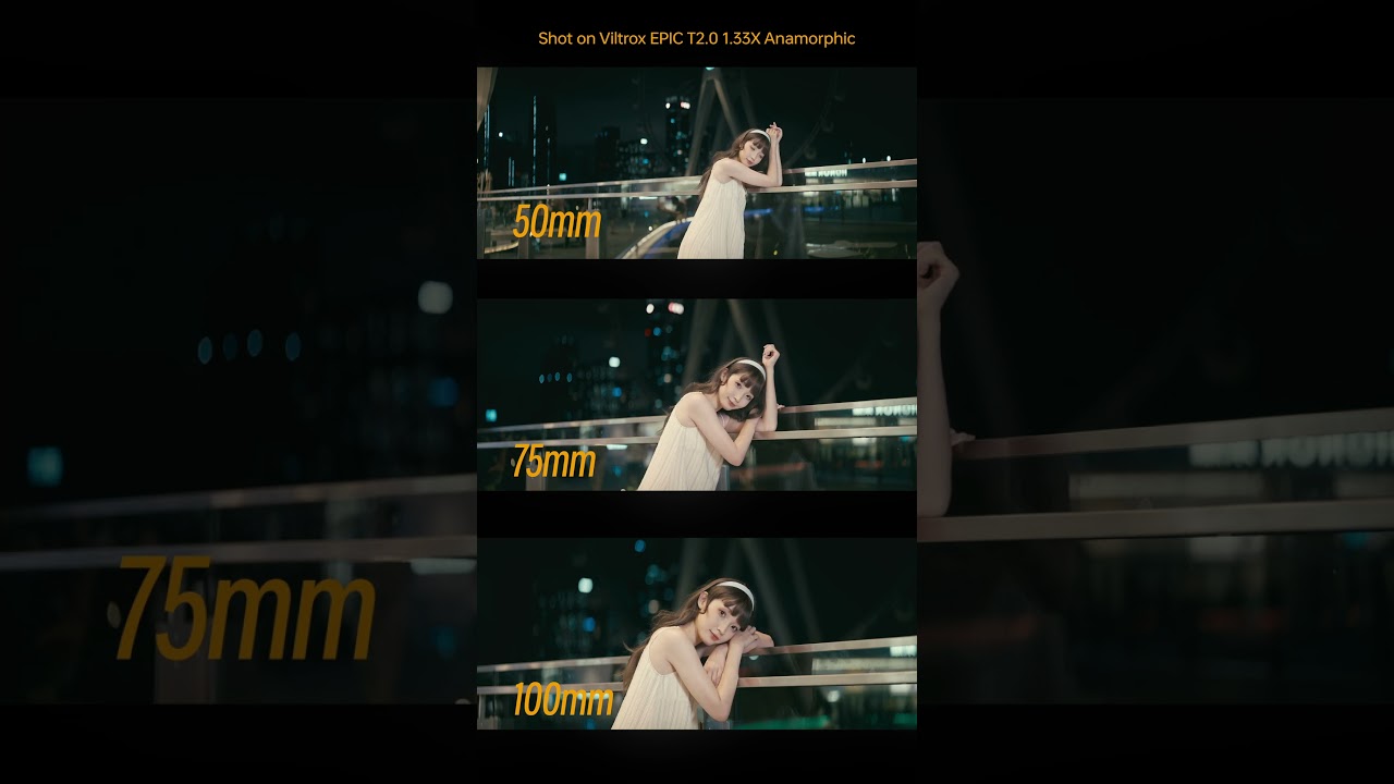 Focal length comparison of Viltrox EPIC 50/75/100mm T2.0 1.33X PL Anamorphic Lens. 