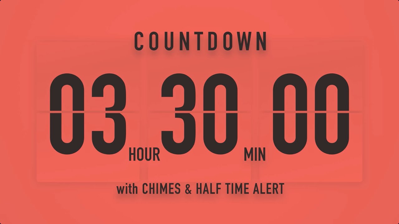 3 Hour 30 Minute Countdown Timer ⏳ Flip Clock with Chime Alerts 🧡🔊 ...