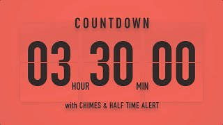 3 Hour 30 Minute Countdown Timer ⏳ Flip Clock with Chime Alerts 🧡🔊