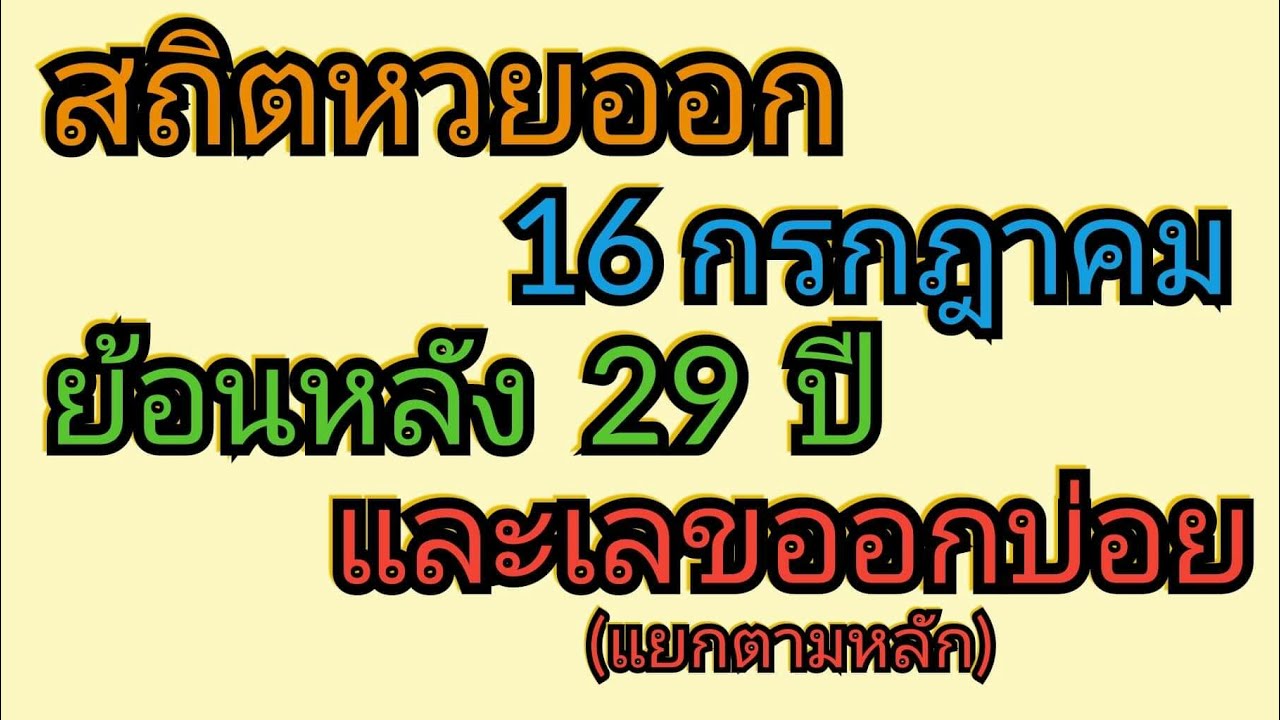 สถิติหวยออกวันที่ 16 กรกฎาคม ย้อนหลัง 29 ปี |หวยออกบ่อยแยกตามหลัก | งวดวันที่ 16/7/63