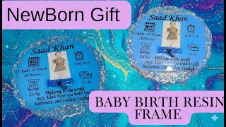 Baby Birth Memory Resin Frame | Personalized Newborn Keepsake | Resin| Handmade Birth Details Frame