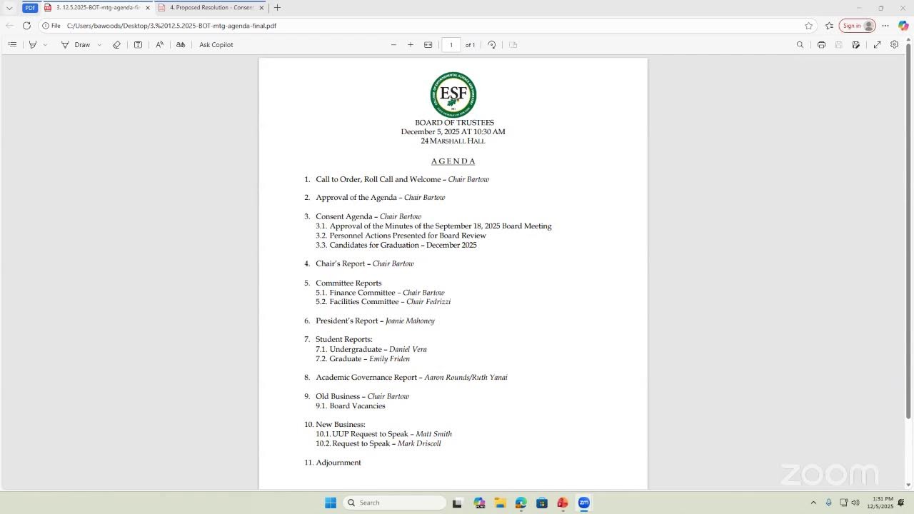 ESF Board of Trustees Meetings (December 2025)