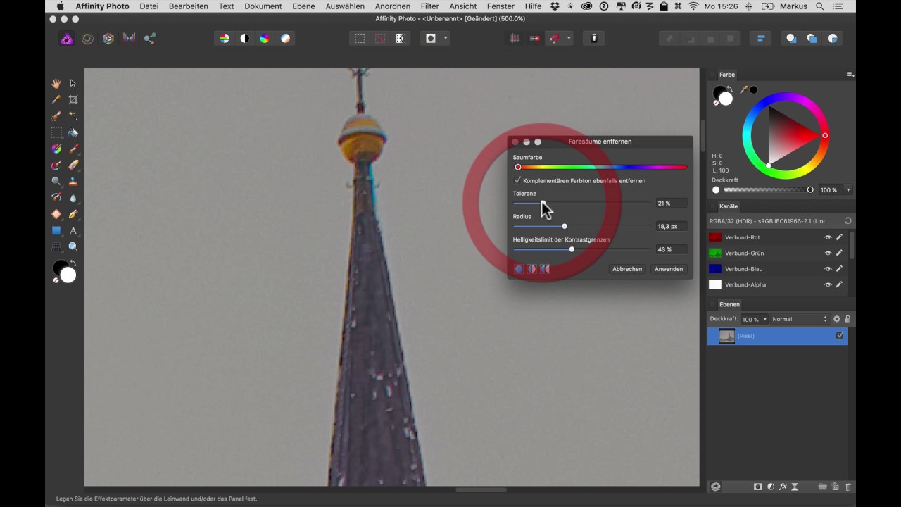 New Update Neu in Affinity Photo 1.5: Farbsäume entfernen