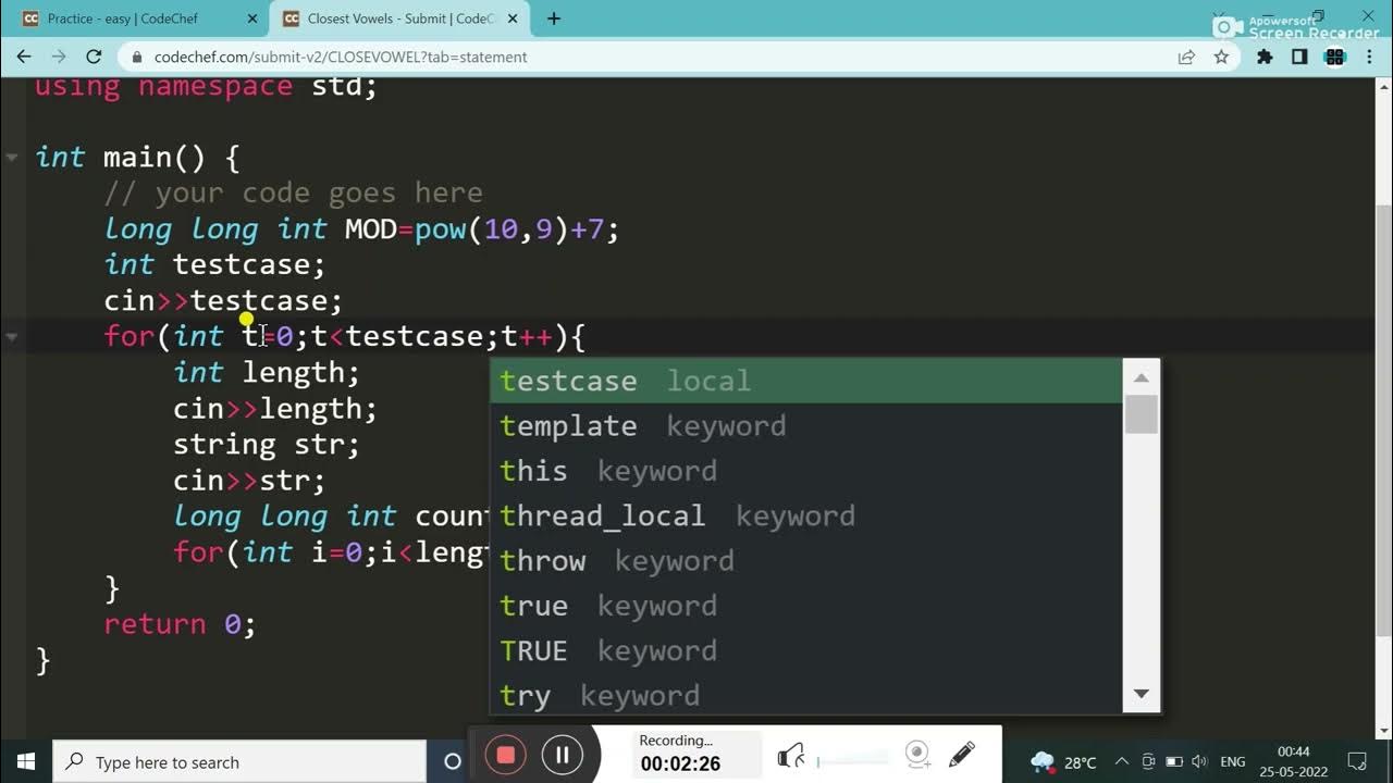 Closest Vowels || CLOSEVOWEL || CODECHEF SOLUTION || IN C++ || PRACTICE ...
