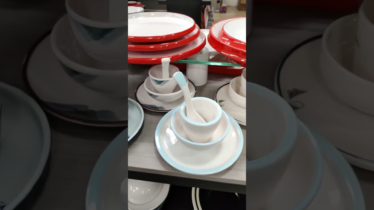 Blue rims melamine bowl plate set 