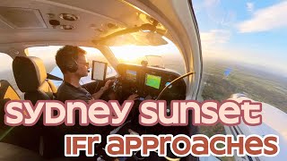 Sydney Sunset IFR Approaches in a G58 Baron