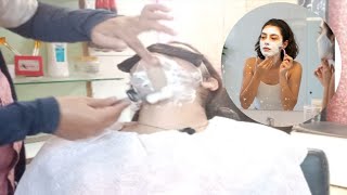Girls face shave straight razor 😱😱