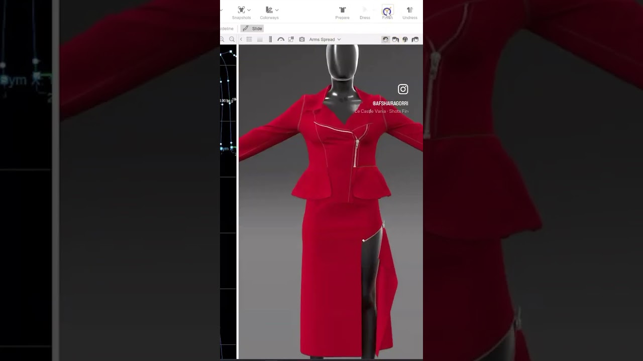 Digital recreation of an Alexander McQueen peplum biker jacket and slashed skirt 