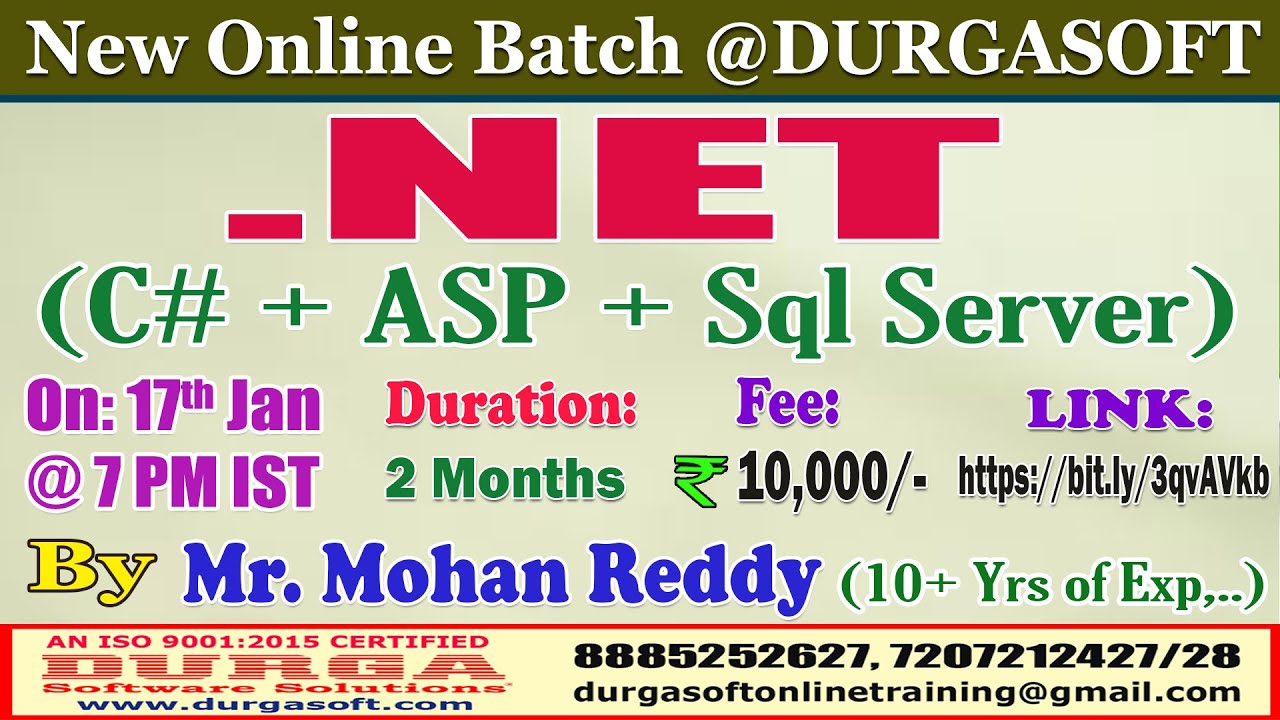 .NET (C# + ASP + Sql Server) Online Training @ DURGASOFT - YouTube