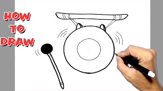 How to Draw Gong || Traditional musical Instrument