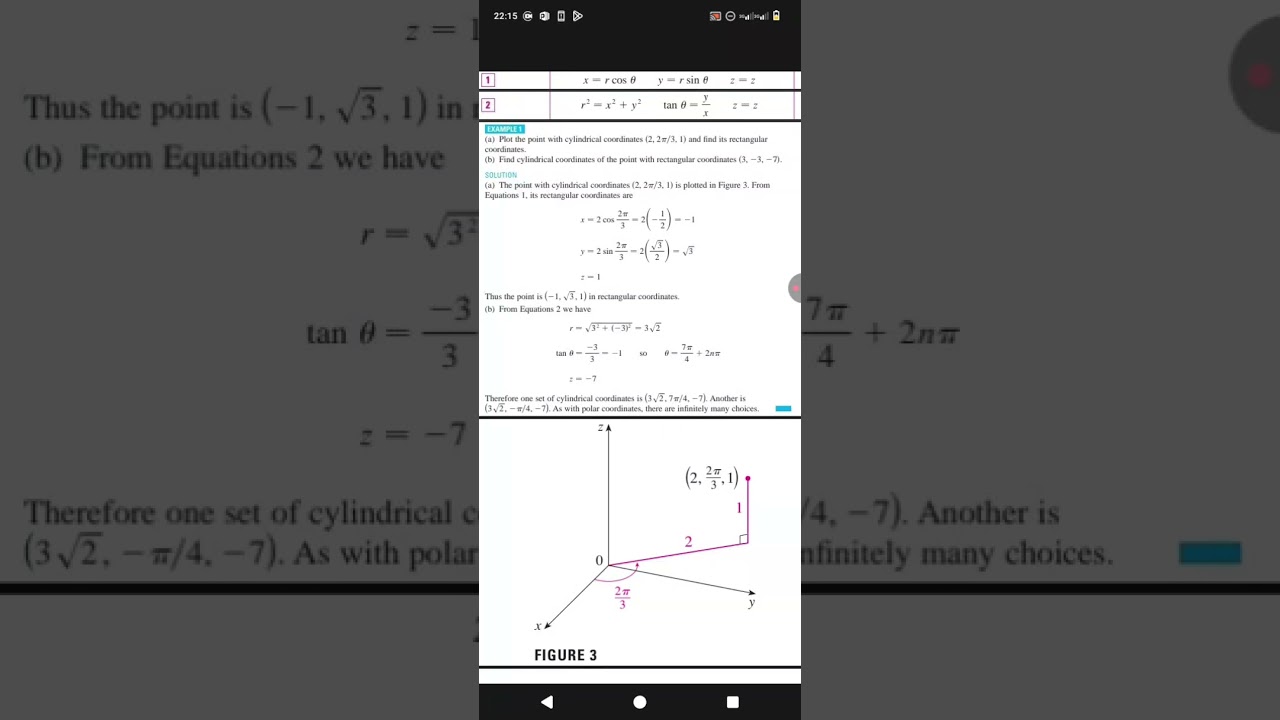 Conversion of Cylindrical Coordinates to Rectangular Coordinates and vice versa.